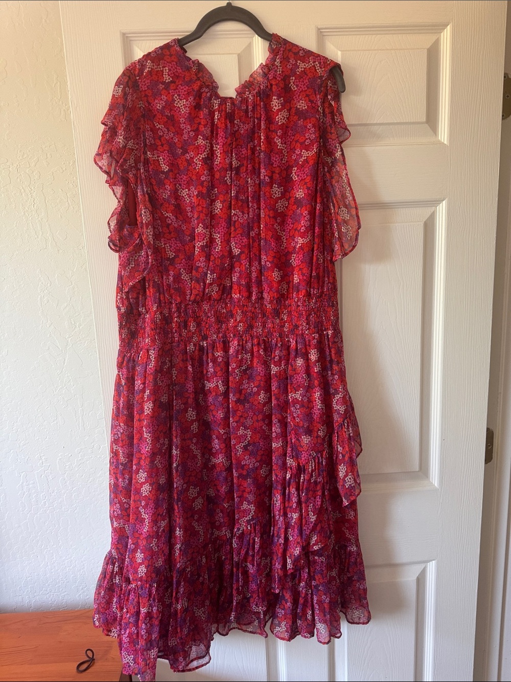 Draper James Red & Magenta Floral Ruffle Midi Dress